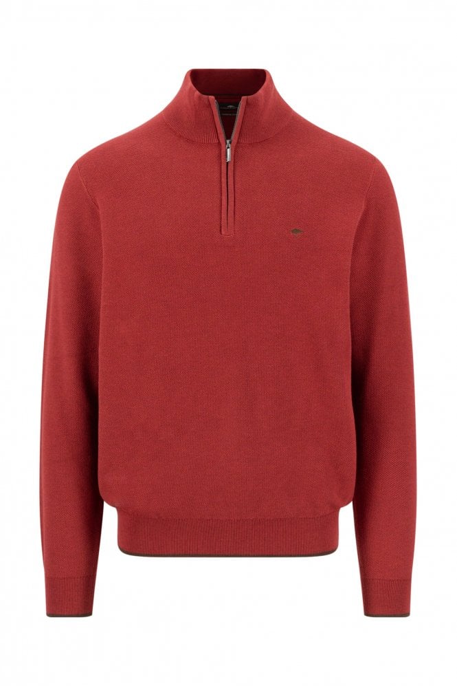 Structure Cotton Troyer Zip Sweater – Brick Red