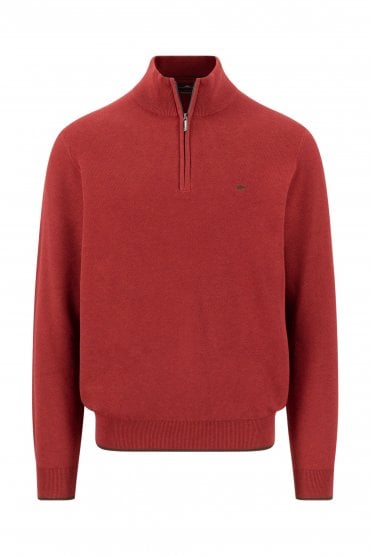 Structure Cotton Troyer Zip Sweater – Brick Red