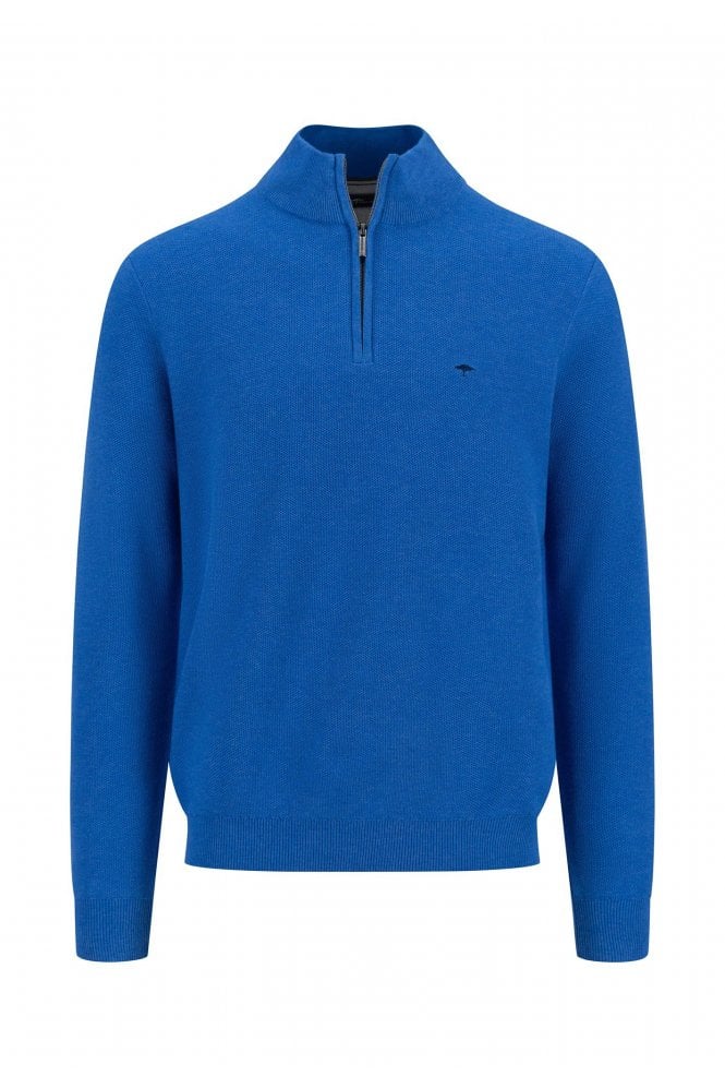 Structure Cotton Troyer Zip Sweater – Strong Blue