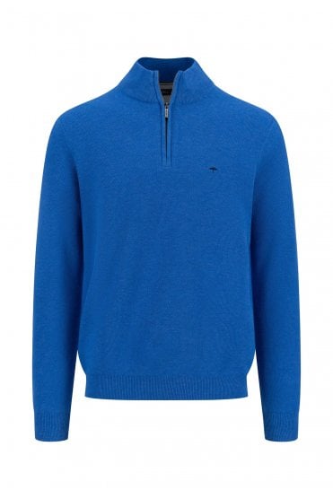 Structure Cotton Troyer Zip Sweater – Strong Blue
