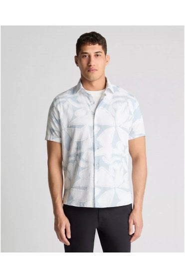 Tapered Fit Abstract Floral Print Shirt – Sky Blue