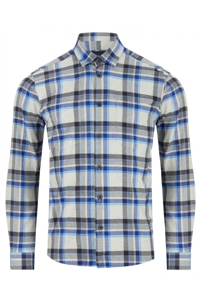 Tapered Fit Checked Cotton Overshirt – Grey / Blue
