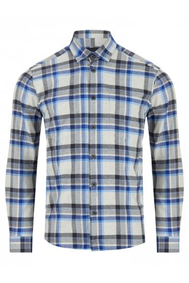 Tapered Fit Checked Cotton Overshirt – Grey / Blue