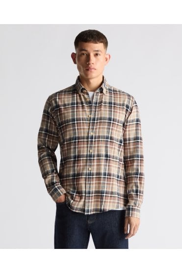 Tapered Fit Checked Cotton Shirt – Brown