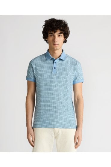 Tapered Fit Cotton-Blend Geometric Polo Shirt – Sky Blue