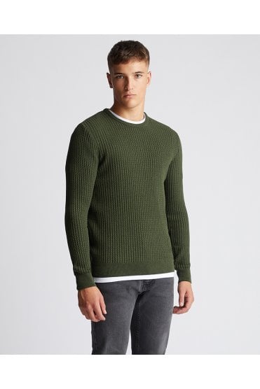 Tapered Fit Cotton Crew Neck Long Sleeve Sweater – Green