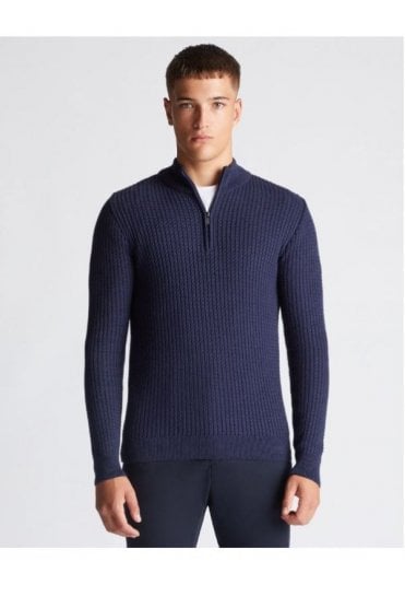 Tapered Fit Cotton Half Zip Sweater – Dark Blue