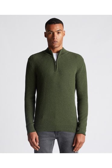Tapered Fit Cotton Half Zip Sweater – Green