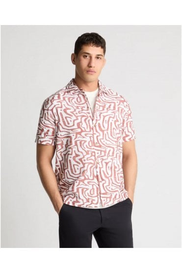 Tapered Fit Cotton-Linen Print Shirt – Red / White