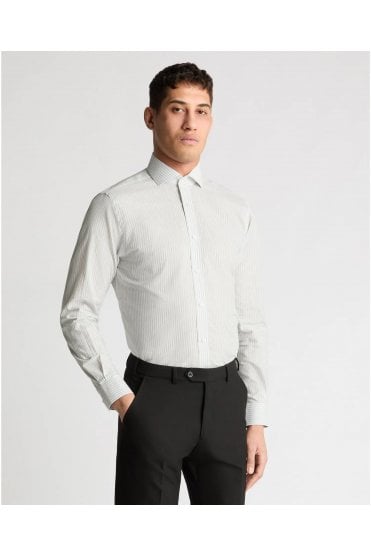 Tapered Fit Cotton-Linen Stripe Shirt – Green / White