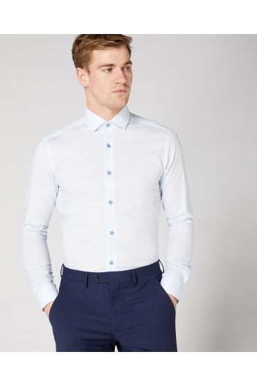 Tapered Fit Cotton Stretch Shirt - Blue