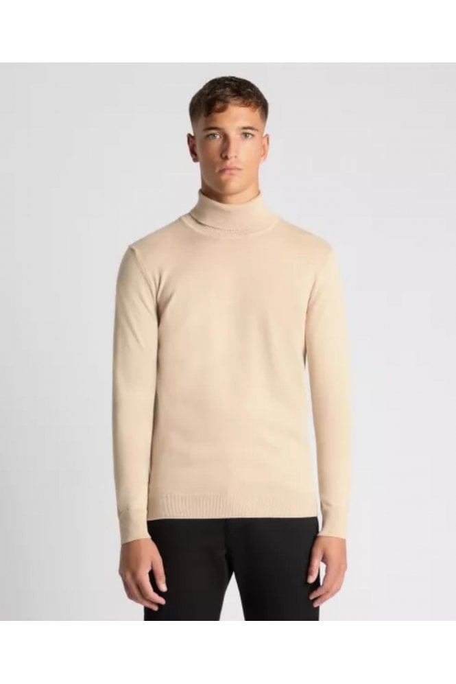 Tapered Fit Roll Neck Sweater – Stone