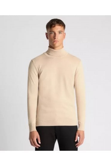 Tapered Fit Roll Neck Sweater – Stone