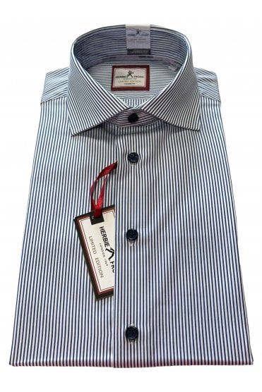 Tapered Fit Striped Shirt - Navy
