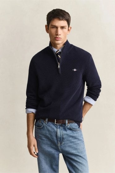Textured Cotton Half-Zip Sweater – Evening Blue