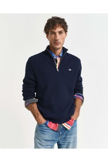 Textured Cotton Half-Zip Sweater - Evening Blue
