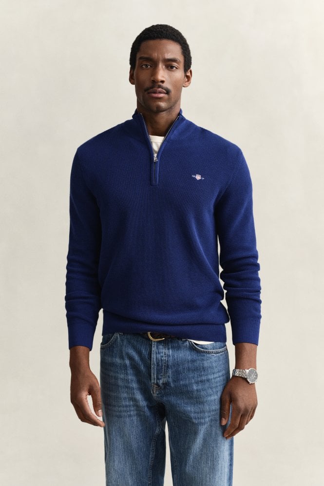  Textured Cotton Half-Zip Sweater - Rich Navy