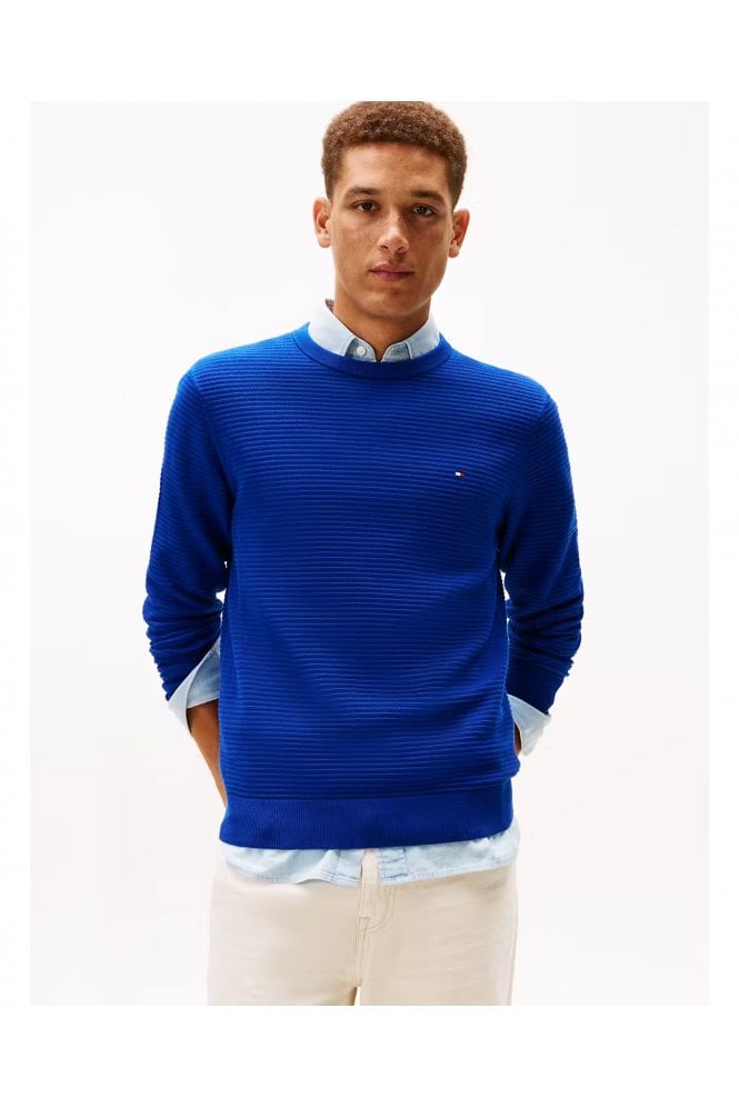 Textured Knit Crew Neck Jumper – Bold Blue