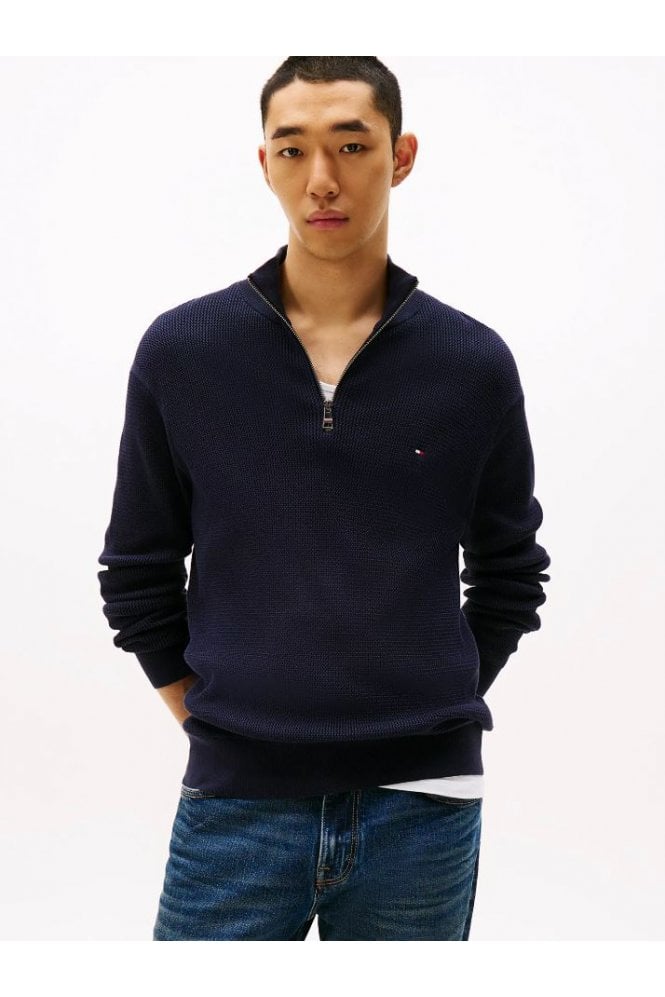 Textured Quarter-Zip Jumper – Desert Sky