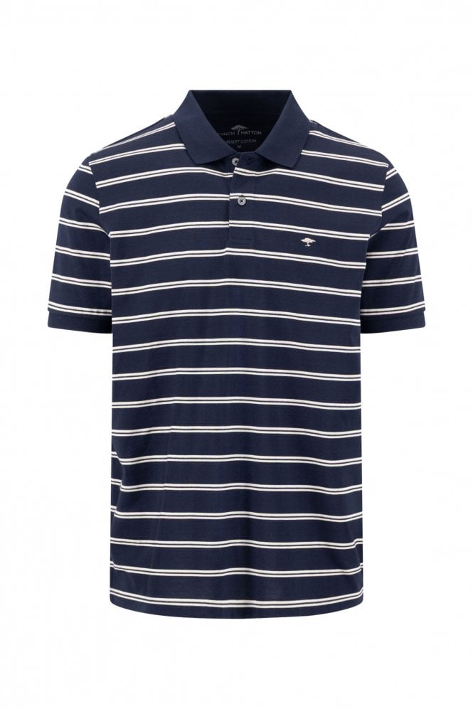 Textured Striped Polo Shirt – Navy