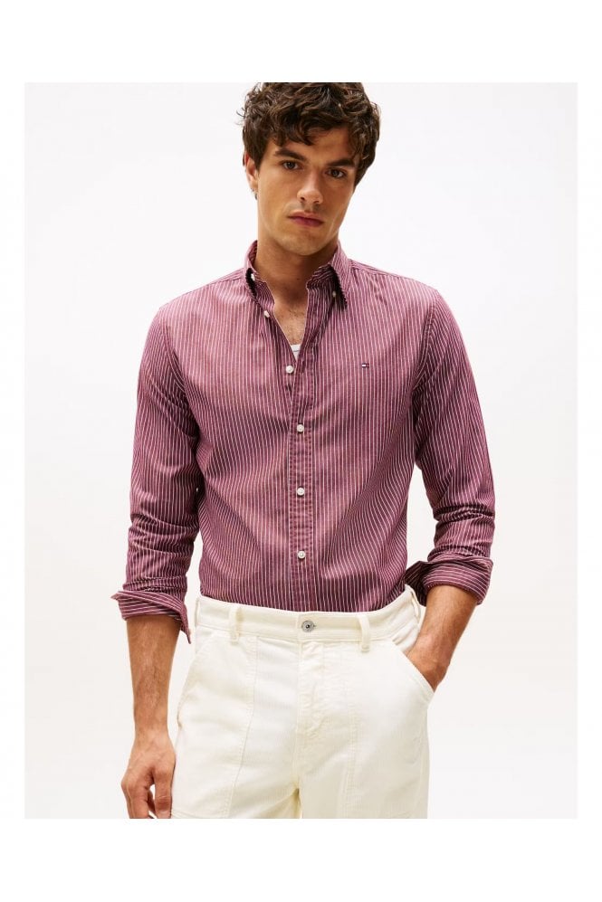 TH Flex Regular Fit Pinstripe Shirt – Deep Rouge / Stripe