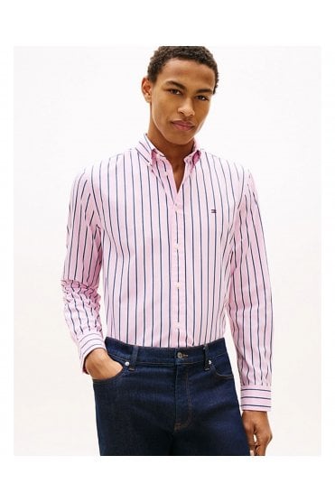 TH Flex Regular Fit Stripe Poplin Shirt – Classic Pink / Stripe