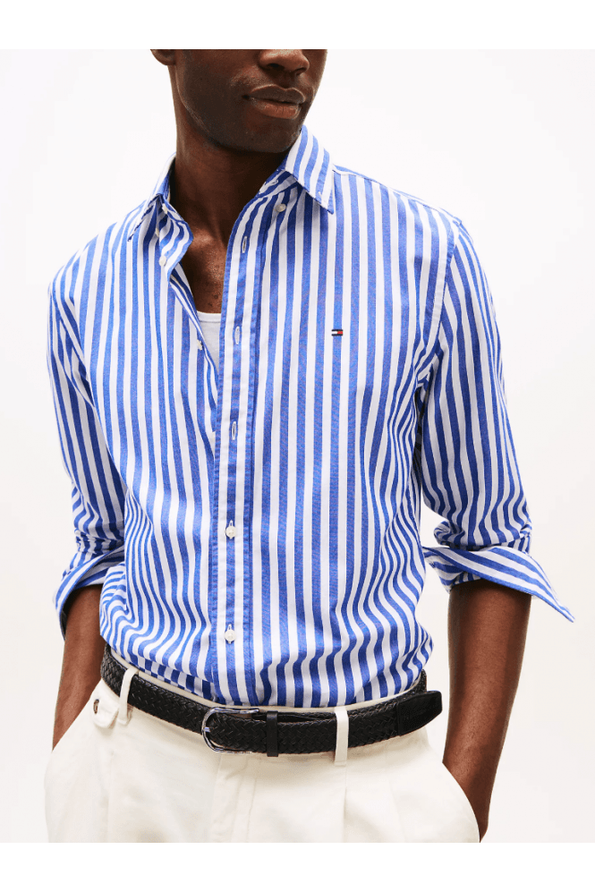TH Flex Regular Fit Stripe Shirt - Wedge Blue / Optic White