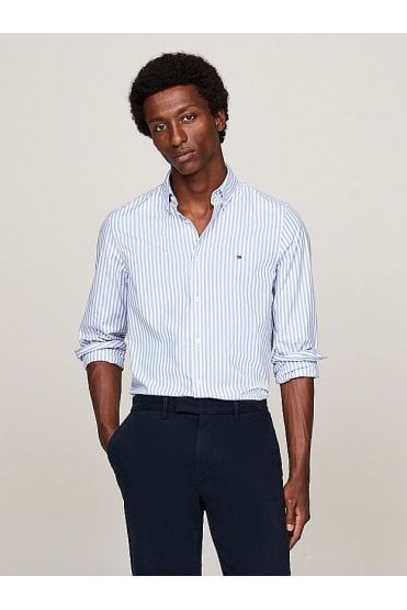 TH Flex Stripe Poplin Slim Shirt – Vessel Blue / Optic White