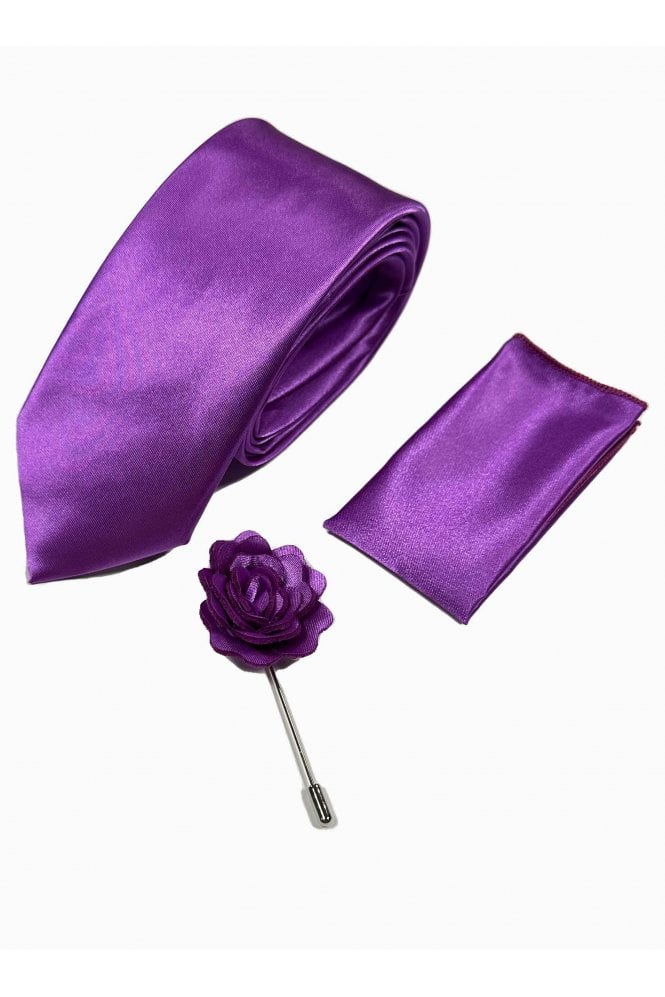 Tie, Pocket Square and Lapel Pin Flower Set - Lilac