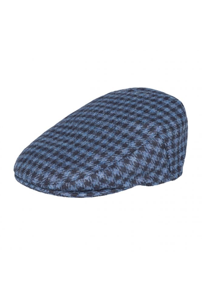 Tweed Houndstooth Flat Cap – Navy / Blue