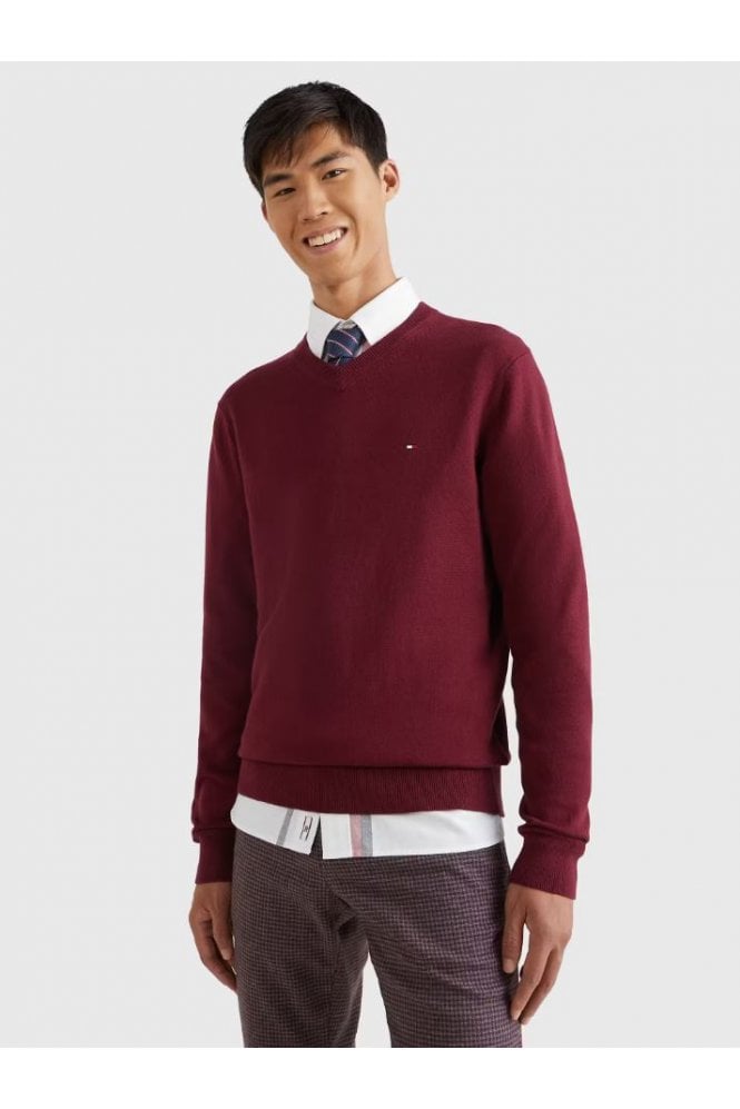 V-Neck Jumper with Cashmere – Deep Rouge