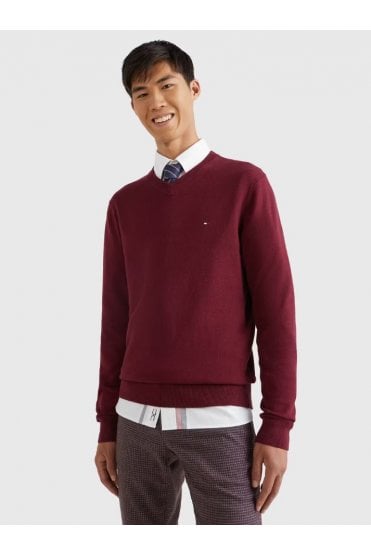 V-Neck Jumper with Cashmere – Deep Rouge