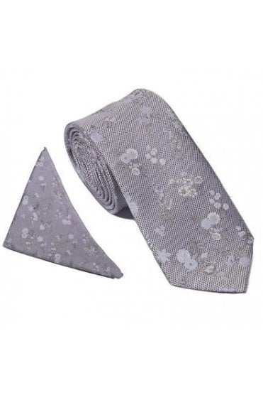 Wide Floral Tie Set – Silver/Blue