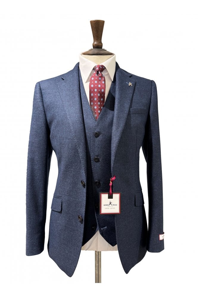 Wool Blend Check 3 Piece Suit - Blue