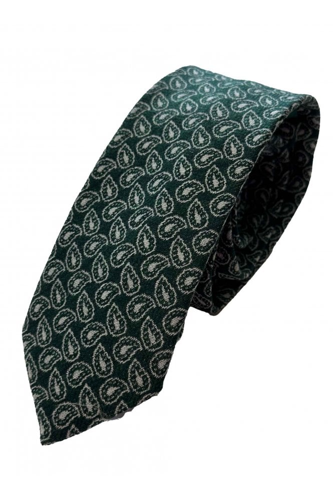 Wool Silk Paisley Tie - Green