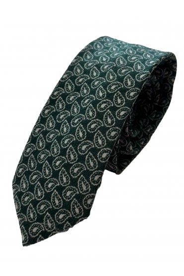 Wool Silk Paisley Tie - Green