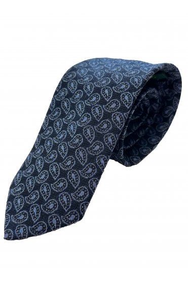 Wool Silk Paisley Tie - Navy